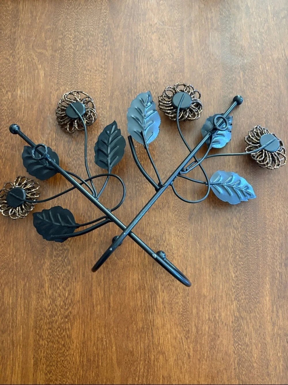 Metal Floral Wall Hooks in Bronze Finish - Set of 2